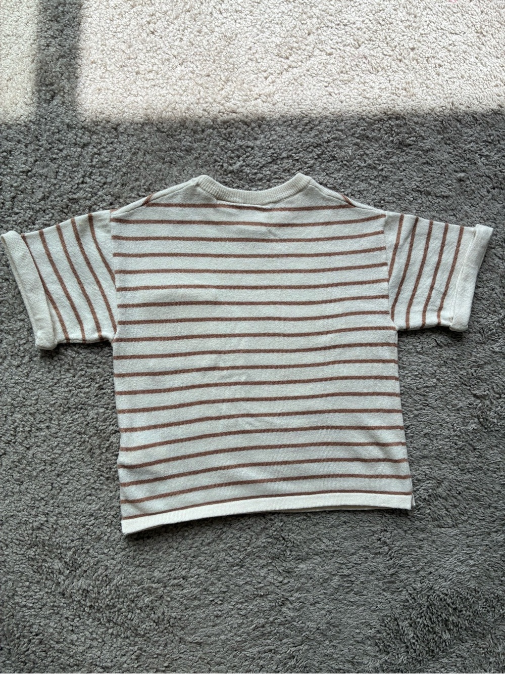 Zara Kids Cream & Brown Striped Short Sleeve Knit Top - Picture 3 of 7